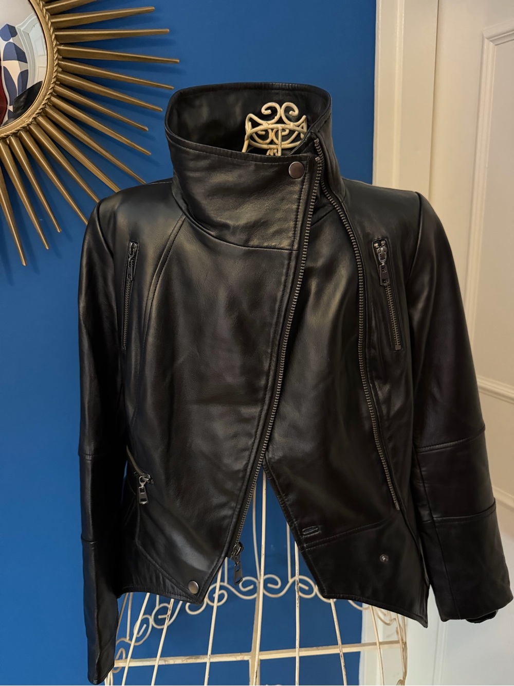 G.I.L.I. Black Asymmetrical Peplum Leather Moto Jacket - Picture 3 of 5